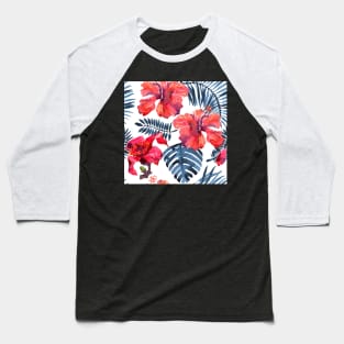 Watercolor tropical leaves and plants. Hand painted jungle greenery background Baseball T-Shirt